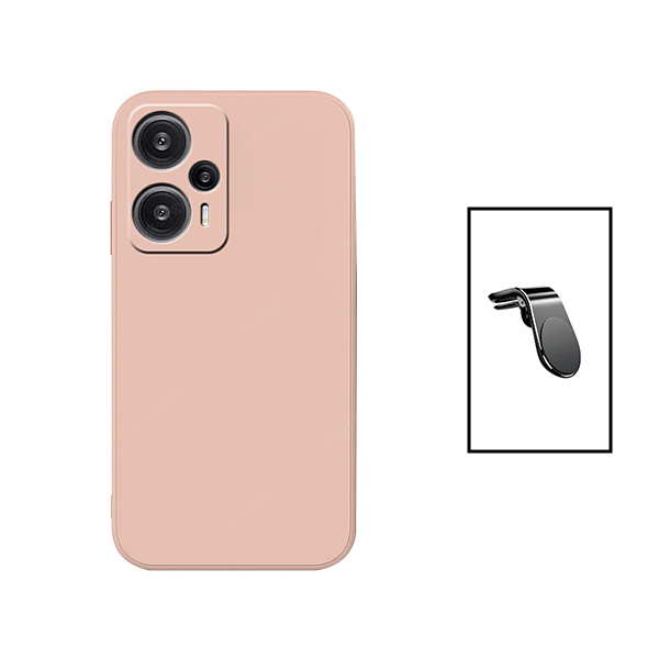 Kit Suporte de Carro Magnético L + Capa Proteção Traseira Silicone para Xiaomi Poco F5 - Rosa