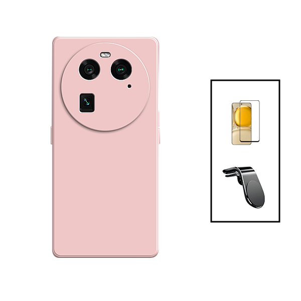 Kit Película de Vidro Temperado GorilasGlass Curvado + Capa Proteção Traseira Silicone + Suporte de Carro Magnético L para Oppo Find X6 - Preto