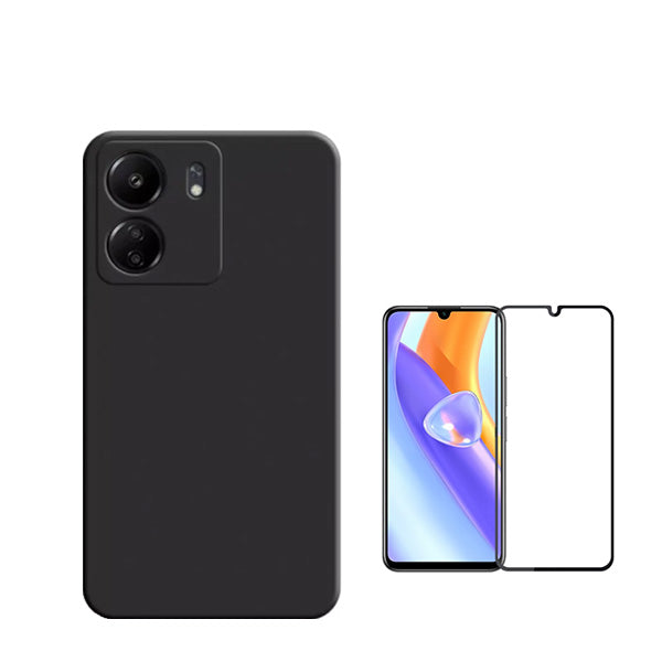 Kit Película de Vidro Temperado GorilasGlass + Capa Proteção Traseira Silicone GIFT4ME para Xiaomi Redmi 13C - Preto