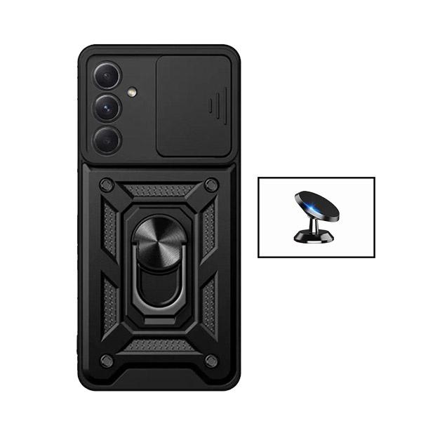 Kit Suporte Magnético + Capa de Proteção Militar Magnética Janela Deslizante GIFT4ME para Samsung Galaxy A35 5G - Preto