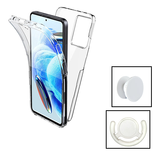 Kit Capa 360° Proteção Frente e Verso + 1 HandHolder + 1 Suporte HandHolder Branco Phonecare para Xiaomi 13T - Transparente/Branco
