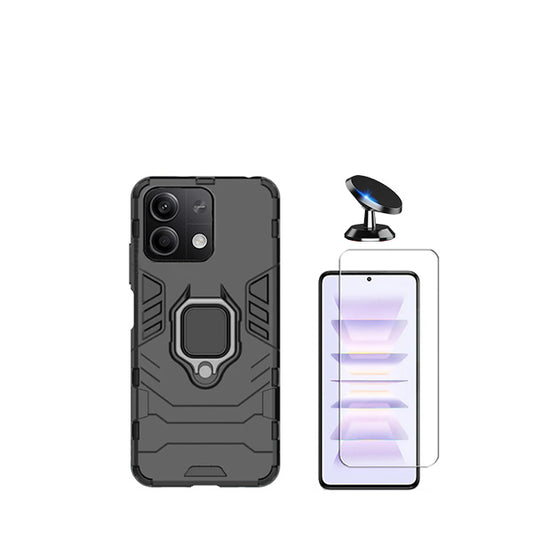 Kit Vidro Temperado ClearGorilasGlass + Capa de Proteção Militar Magnética + Suporte Magnético GIFT4ME para Xiaomi Redmi Note 13 - Preto