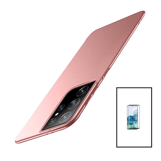 Kit Película de Vidro Temperado GorilasGlass Curvado + Capa Rígida e Fina para Samsung Galaxy S23 Ultra - Rosa