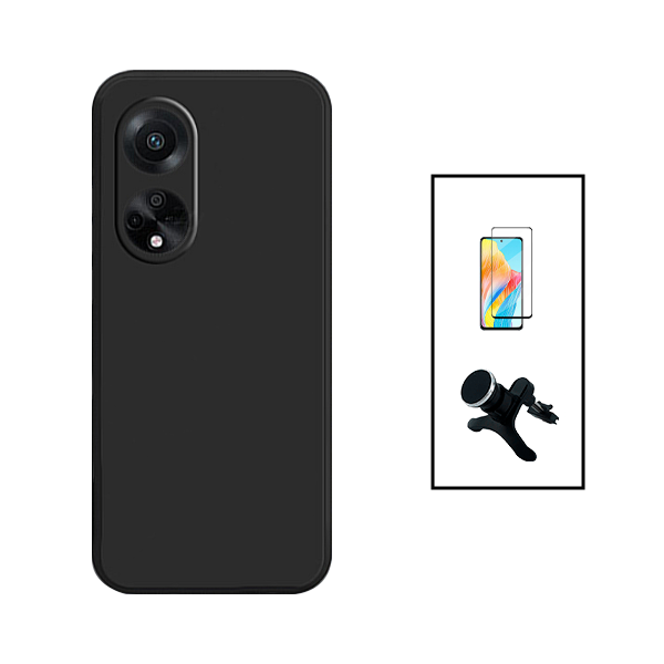 Kit Película de Vidro Temperado GorilasGlass + Capa Proteção Traseira Silicone + Suporte Magnético Com Pernas para Oppo A98 5G - Preto