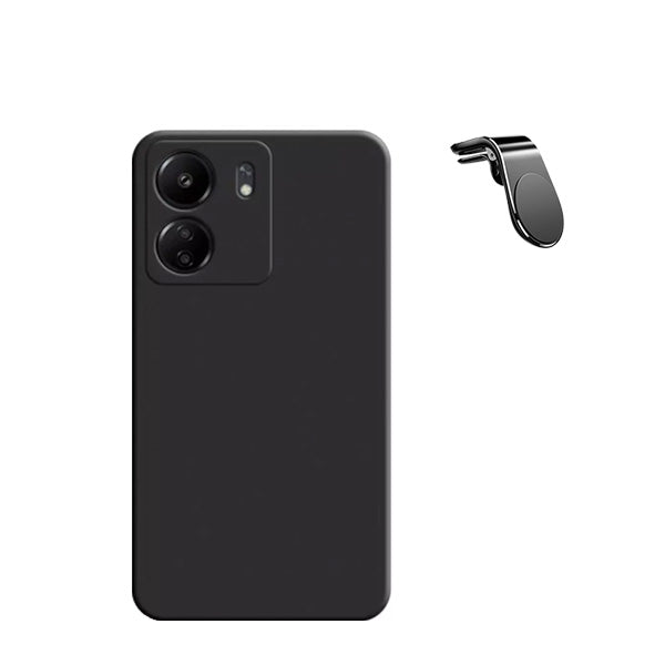 Kit Suporte de Carro Magnético L + Capa Proteção Traseira Silicone GIFT4ME para Xiaomi Redmi 13C - Preto