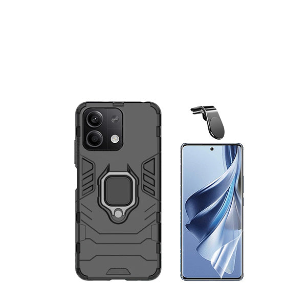 Kit Película Protectora de Hydrogel Frente + Capa de Proteção Militar Magnética + Suporte Magnético L GIFT4ME para Xiaomi Redmi Note 13 - Preto