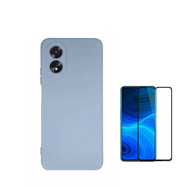 Kit Película de Vidro Temperado GorilasGlass + Capa Proteção Traseira Silicone Phonecare para Oppo A38 4G - Azul Claro