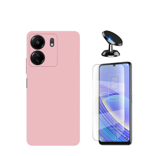 Kit Película Protectora de Hydrogel Frente + Capa Proteção Traseira Silicone + Suporte Magnético GIFT4ME para Xiaomi Redmi 13C - Rosa