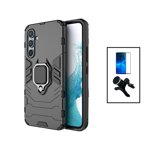 Kit Película de Vidro Temperado GorilasGlass + Capa de Proteção Militar Magnética + Suporte Magnético Com Pernas para Samsung Galaxy A14 5G - Preto