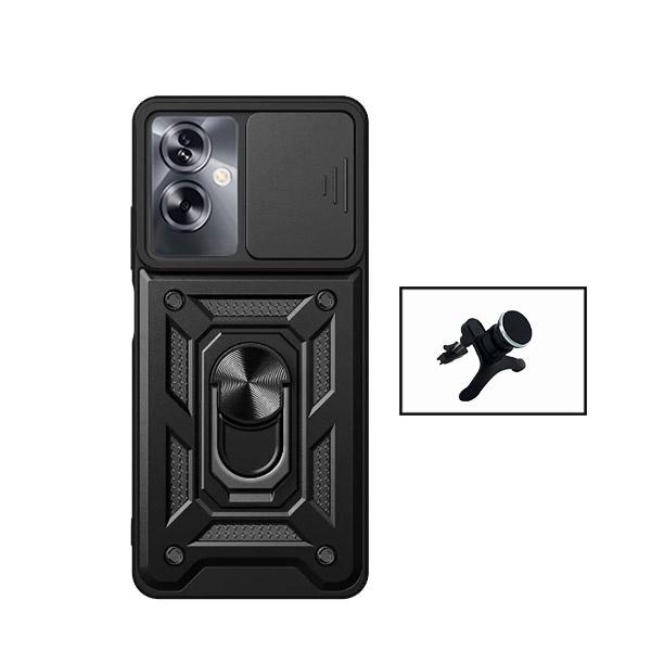Kit Suporte Magnético Com Pernas + Capa de Proteção Militar Magnética Janela Deslizante GIFT4ME para Oppo A79 5G - Preto