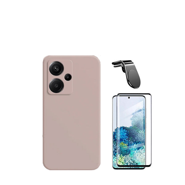 Kit Película de Vidro Temperado GorilasGlass + Capa Proteção Traseira Silicone + Suporte de Carro Magnético L GIFT4ME para Xiaomi Redmi Note 13 Pro+ Plus - Rosa