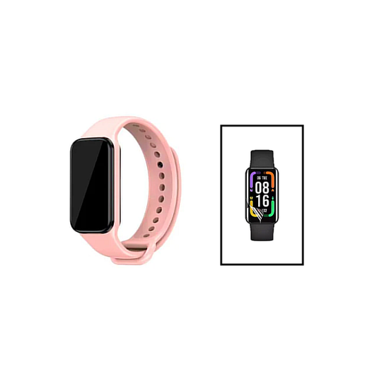 Kit Bracelete Silicone Com Fivela + Película de Hydrogel para Xiaomi Redmi Smart Band 2 - Rosa