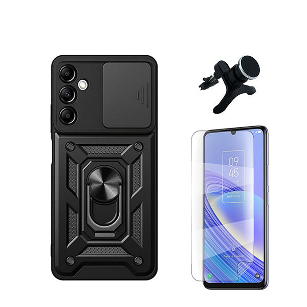 Kit Película Protectora de Hydrogel Frente + Capa de Proteção Militar Magnética Janela Deslizante + Suporte Magnético Com Pernas GIFT4ME para Samsung Galaxy A15 5G - Preto