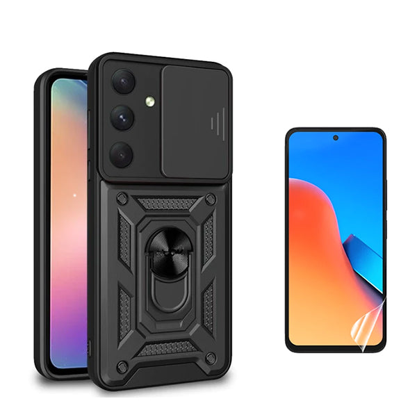 Kit Película Protectora de Hydrogel Frente + Capa de Proteção Militar Magnética Janela Deslizante GIFT4ME para Samsung Galaxy S23 FE - Preto