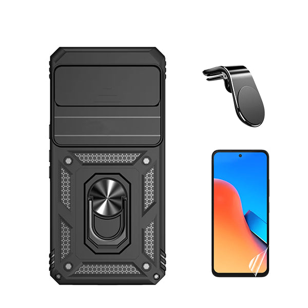 Kit Película Protectora de Hydrogel Frente + Capa de Proteção Militar Magnética Janela Deslizante + Suporte Magnético L GIFT4ME para Google Pixel 8 Pro - Preto