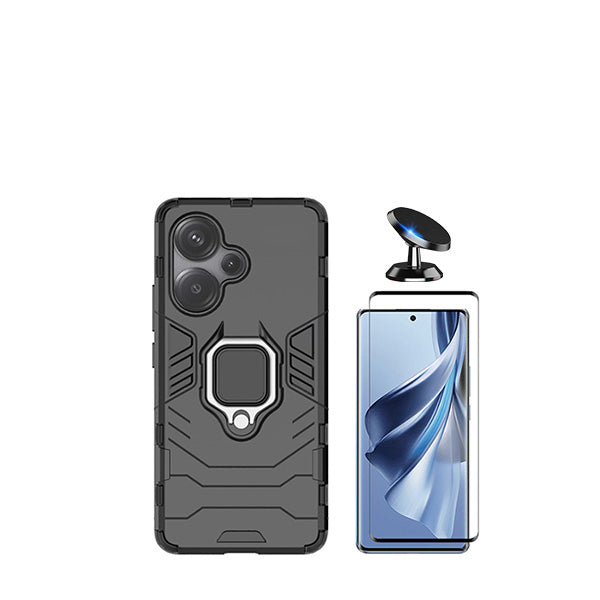 Kit Película de Vidro Temperado GorilasGlass + Capa de Proteção Militar Magnética + Suporte Magnético GIFT4ME para Xiaomi Redmi Note 13 Pro + Plus - Preto