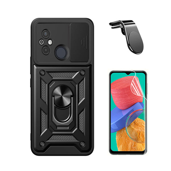 Kit Película Protectora de Hydrogel Frente + Capa de Proteção Militar Magnética Janela Deslizante + Suporte Magnético L Phonecare para Xiaomi Redmi 11A - Preto