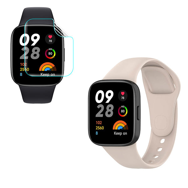 Kit Bracelete Silicone + Película de Hydrogel Phonecare para Xiaomi Redmi Watch 3 - Creme