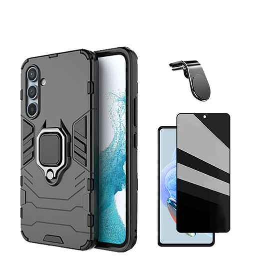 Kit Película de Vidro Temperado Privacidade + Capa de Proteção Militar Magnética + Suporte Magnético L Phonecare para Samsung Galaxy S23 FE - Preto