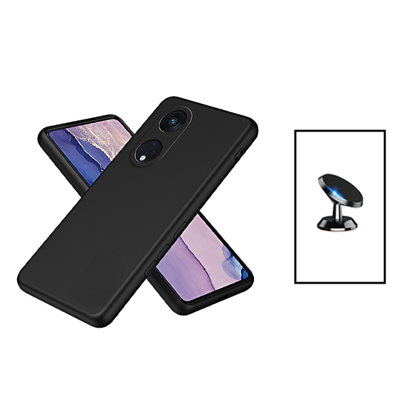 Kit Suporte Magnético + Capa Proteção Traseira Silicone para Oppo Reno 8T 4G - Preto