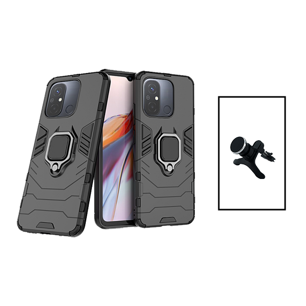 Kit Suporte Magnético Com Pernas + Capa de Proteção Militar Magnética para Xiaomi Redmi 12C - Preto