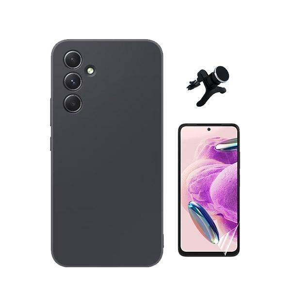 Kit Película Protectora de Hydrogel Frente + Capa Proteção Traseira Silicone + Suporte Magnético Com Pernas GIFT4ME para Samsung Galaxy A55 5G - Preto