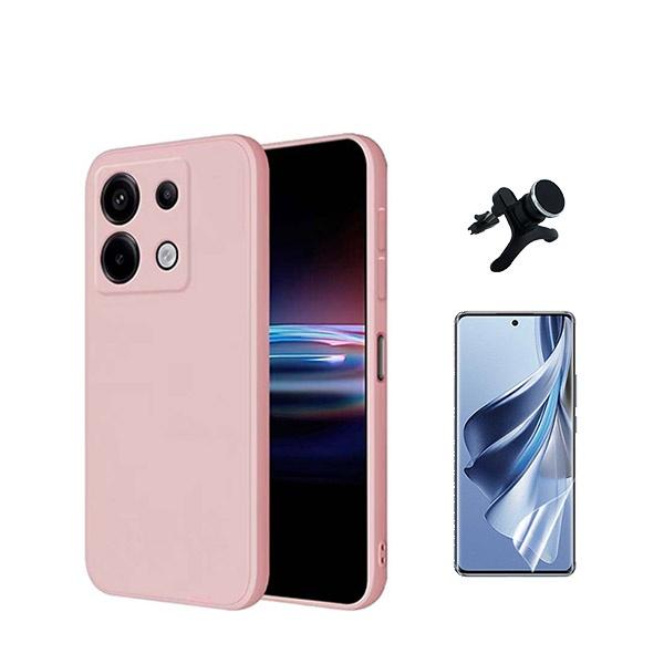 Kit Película Protectora de Hydrogel Frente + Capa Proteção Traseira Silicone + Suporte Magnético Com Pernas GIFT4ME para Xiaomi Poco X6 5G - Rosa