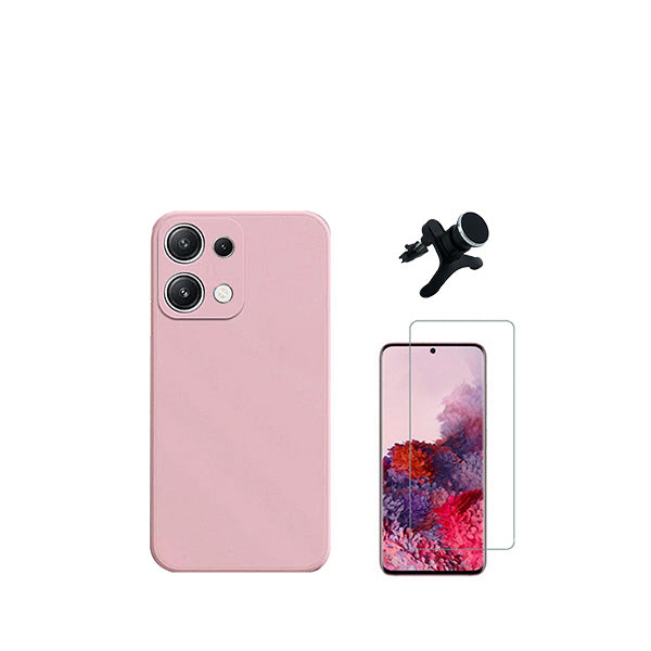 Kit Vidro Temperado ClearGorilasGlass + Capa Proteção Traseira Silicone + Suporte Magnético Com Pernas GIFT4ME para Xiaomi Redmi Note 13 4G - Rosa