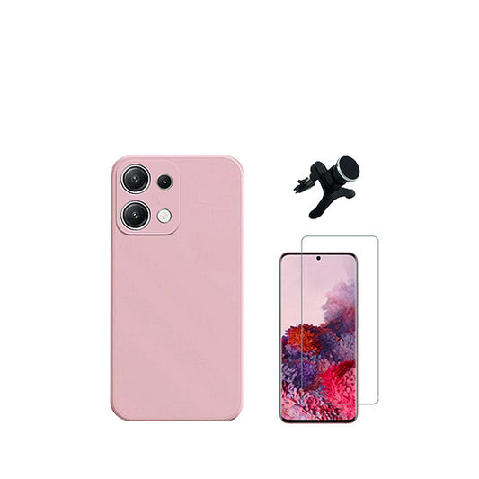 Kit Vidro Temperado ClearGorilasGlass + Capa Proteção Traseira Silicone + Suporte Magnético Com Pernas GIFT4ME para Xiaomi Redmi Note 13 4G - Rosa