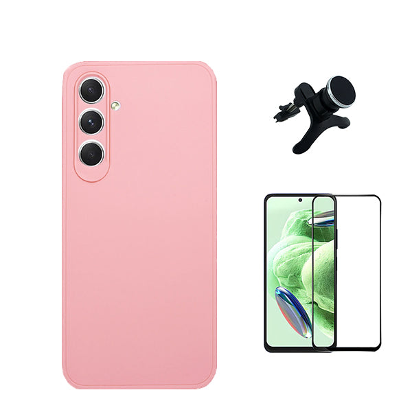 Kit Película de Vidro Temperado GorilasGlass + Capa Proteção Traseira Silicone + Suporte Magnético Com Pernas GIFT4ME para Samsung Galaxy S23 FE - Rosa