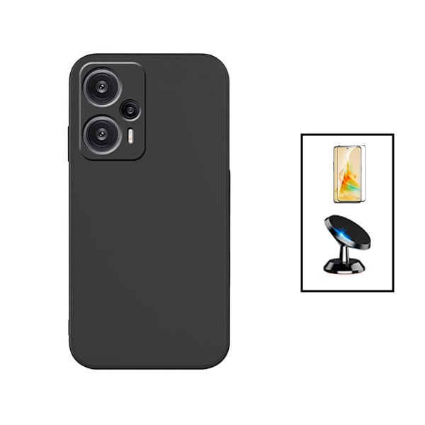 Kit Película de Vidro Temperado GorilasGlass + Capa Proteção Traseira Silicone + Suporte Magnético para Xiaomi Poco F5 - Preto