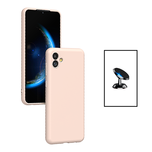 Kit Suporte Magnético + Capa Proteção Traseira Silicone para Samsung Galaxy M04 - Rosa