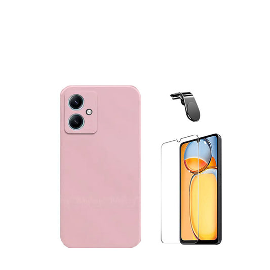 Kit Vidro Temperado ClearGorilasGlass + Capa Proteção Traseira Silicone + Suporte de Carro Magnético L GIFT4ME para Xiaomi Redmi 13C 5G - Rosa