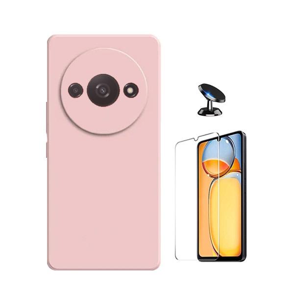 Kit Vidro Temperado ClearGOrilasGlass + Capa Proteção Traseira Silicone + Suporte Magnético GIFT4ME para Xiaomi Redmi A3 - Rosa