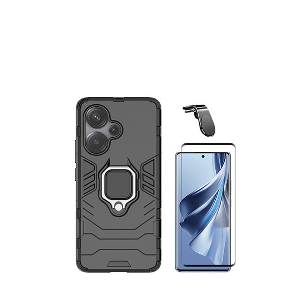 Kit Película de Vidro Temperado GorilasGlass + Capa de Proteção Militar Magnética + Suporte de Carro Magnético L GIFT4ME para Xiaomi Redmi Note 13 Pro + Plus - Preto