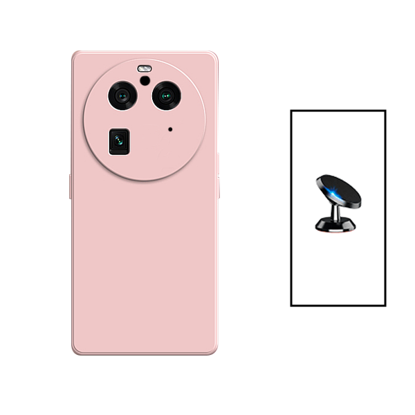 Kit Suporte Magnético + Capa Proteção Traseira Silicone para Oppo Find X6 Pro - Rosa