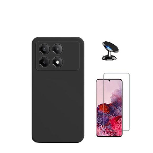 Kit Vidro Temperado ClearGorilasGlass + Capa Proteção Traseira Silicone + Suporte Magnético GIFT4ME para Xiaomi Poco X6 Pro 5G - Preto