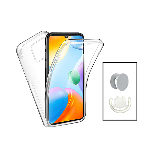 Kit Capa 360° Proteção Frente e Verso + 1 HandHolder + 1 Suporte HandHolder Branco para Xiaomi Redmi 12C - Transparente/Branco