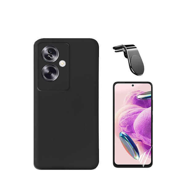 Kit Película Protectora de Hydrogel Frente + Capa Proteção Traseira Silicone + Suporte de Carro Magnético L GIFT4ME para Oppo A79 5G - Preto