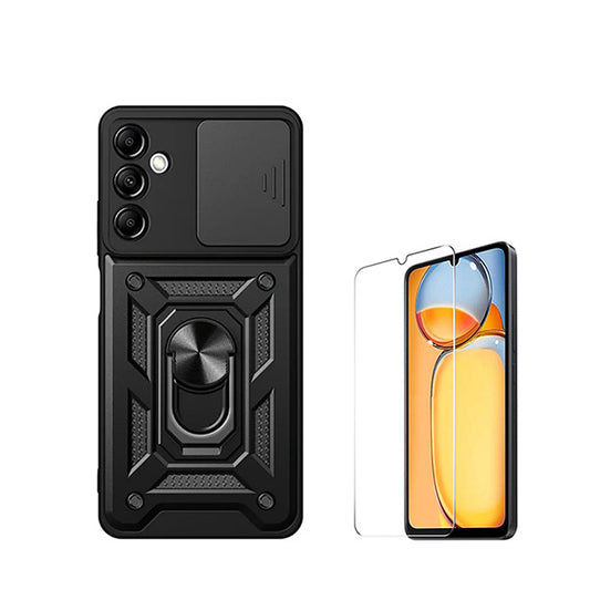 Kit Vidro Temperado ClearGorilasGlass + Capa de Proteção Militar Magnética Janela Deslizante GIFT4ME para Samsung Galaxy A15 - Preto