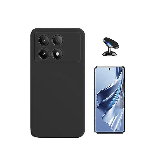 Kit Película Protectora de Hydrogel Frente + Capa Proteção Traseira Silicone + Suporte Magnético GIFT4ME para Xiaomi Poco X6 Pro 5G - Preto