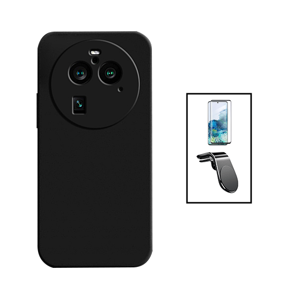 Kit Película de Vidro Temperado GorilasGlass Curvado + Capa Proteção Traseira Silicone + Suporte de Carro Magnético L para Oppo Find X6 - Preto