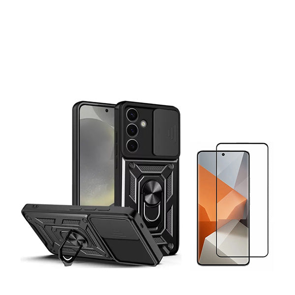 Kit Película de Vidro Temperado GorilasGlass + Capa de Proteção Militar Magnética Janela Deslizante GIFT4ME para Samsung Galaxy S24 Plus + 5G - Preto