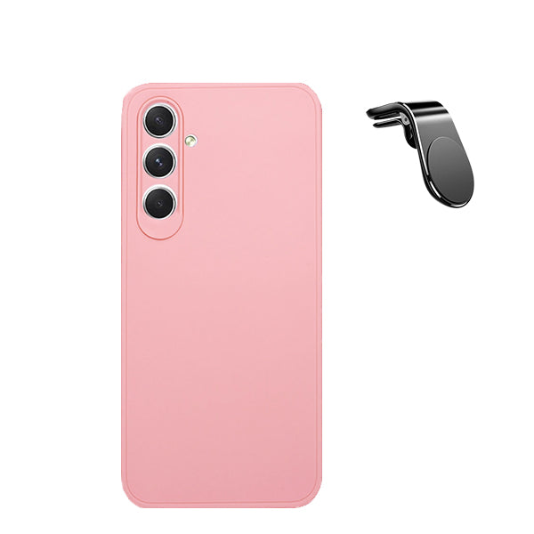 Kit Suporte de Carro Magnético L + Capa Proteção Traseira Silicone GIFT4ME para Samsung Galaxy S23 FE - Rosa