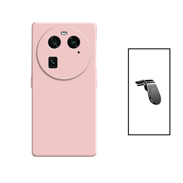 Kit Suporte de Carro Magnético L + Capa Proteção Traseira Silicone para Oppo Find X6 - Rosa