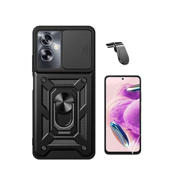 Kit Película Protectora de Hydrogel Frente + Capa de Proteção Militar Magnética Janela Deslizante + Suporte Magnético L GIFT4ME para Oppo A79 5G - Preto