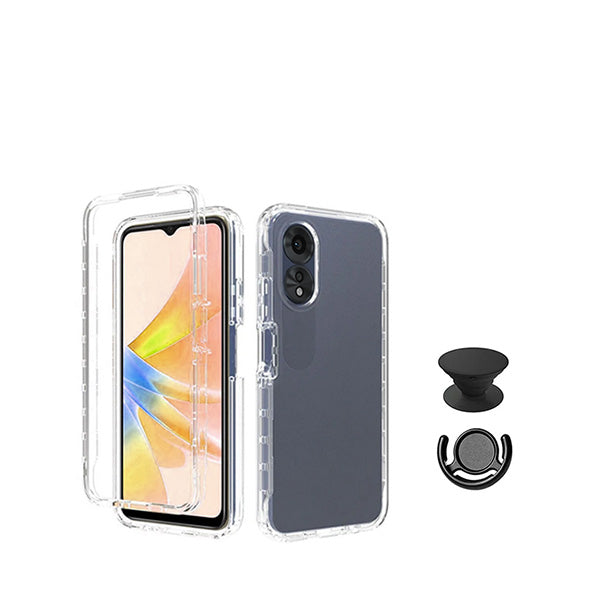 Kit Capa 360° Proteção Frente e Verso + 1 HandHolder + 1 Suporte HandHolder Preto GIFT4ME para Oppo A18 - Transparente/Preto