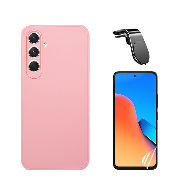 Kit Película Protectora de Hydrogel Frente + Capa Proteção Traseira Silicone + Suporte de Carro Magnético L GIFT4ME para Samsung Galaxy S23 FE - Rosa