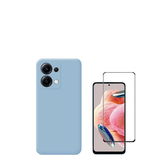 Kit Película de Vidro Temperado GorilasGlass + Capa Proteção Traseira Silicone GIFT4ME para Xiaomi Redmi Note 13 4G - Azul Claro