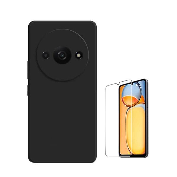 Kit Vidro Temperado ClearGOrilasGlass + Capa Proteção Traseira Silicone GIFT4ME para Xiaomi Redmi A3 - Preto